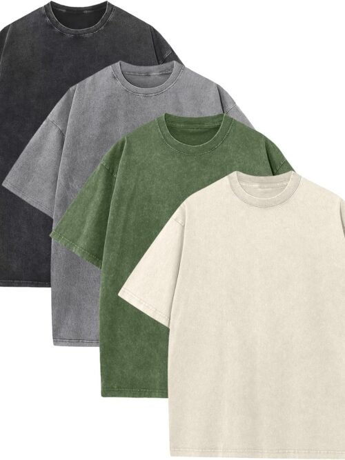Mens Oversized T Shirts Acid Wash Loose Fit Vintage Washed Tee Shirt Short Sve Streetwear Casual T-Shirts